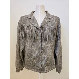 Vintage Silk Python Print Fringe Jacket Western Rodeo Blouse Top Medium
